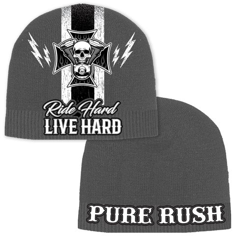 Rush Couture | Шапка мужская RIDE HARD LIVE HARD BEANIE Grey RC209 перед и сзади