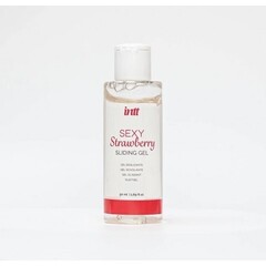 Набор Intt: кружевные трусики черные с бусинками Brazilizan и лубрикант с клубничным ароматом (50 мл.)