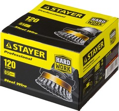 STAYER 120 мм, жгутированная стальная проволока 0.5 мм, чашечная щетка-крацовка для УШМ, Professional (35128-120)