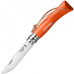 Нож Opinel №7 Trekking, нержавеющая сталь, кожаный темляк, оранжевый