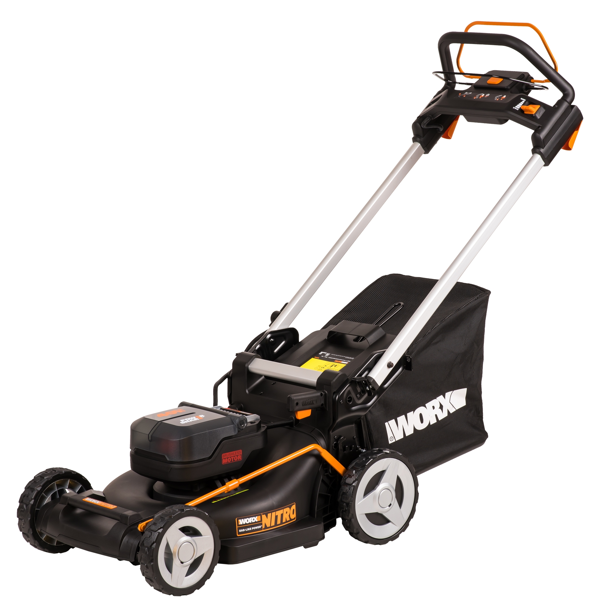 Газонокосилка аккумуляторная самоходная WORX 46 см NITRO WG749E, бесщеточная, 40В, 4Ач х2, ЗУ 2А х2,