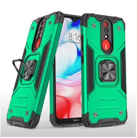 Противоударный чехол для Xiaomi Redmi 8 / 8А зеленый с пластиной для магнитного автодержателя и кольцом подставкой