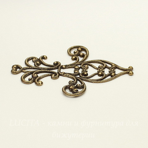 Винтажный декоративный элемент - филигрань "Fleur-de-Lys" 65х45 мм (оксид латуни)