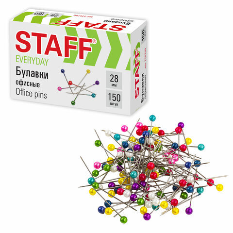 Булавки офисные (STAFF), 28 мм, 150 шт., в картонной коробке, 226760