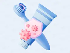 3D иконка зубной щётки и зубной пасты с щитом | Антибактериальная 3D иллюстрация