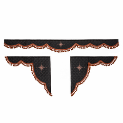 Ламбрекен 1,8м с косынками универсальные стеганые Роза Ветров (экокожа, черный, коричневые узелки)