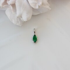 Подвеска Маркиз с зелёным фианитом, 14*5 мм, родий, П396