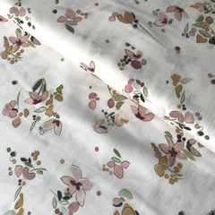 Ткань вискоза белая с цветочками 3256