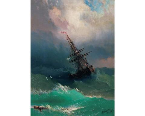 Корабль среди бурного моря от DAVICI - картина Ивана Айвазовского. Деревянный пазл с деталями разных формы,