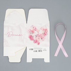 Коробка самосборная одиночная Куб, 12*12*12 см, Dream, Цветочное сердце, с лентой, 1 шт.