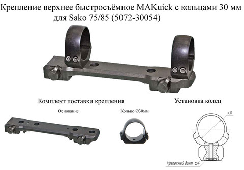 Крепление МАК для прицелов 30 мм быстросъёмное для Sako 75/85 (5072-30054)