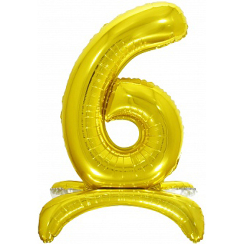 Фольгированная цифра 6, Золотая на подставке, 81 см
