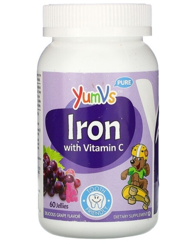 YumVs, Pure, железо с витамином C, виноград, 60 желейных конфет