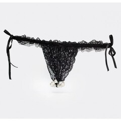 Набор Intt: кружевные трусики черные с бусинками Brazilizan и лубрикант с клубничным ароматом (50 мл.)