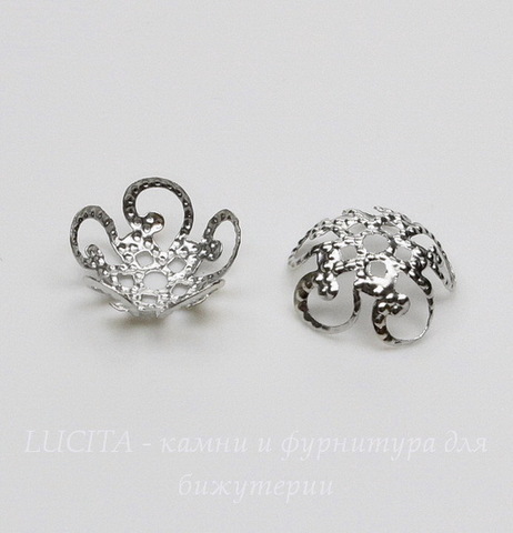 Шапочка для бусины филигранная 10х4 мм (цвет - платина), 10 штук