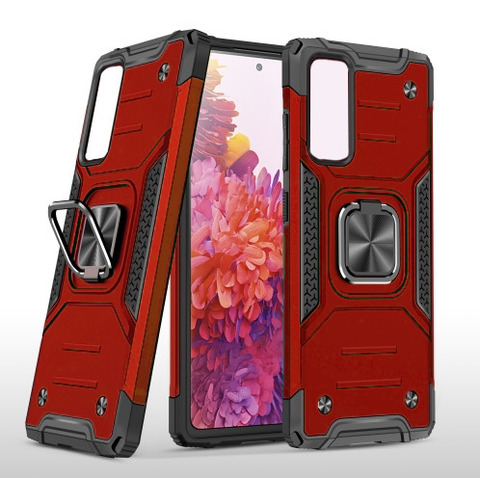 Противоударный чехол для Xiaomi Redmi Note 11 / Xiaomi Redmi Note 11s красный с пластиной для магнитного автодержателя и кольцом подставкой / чехол накладка для телефона Сяоми Редми Ноут 11с трансформируется в подставку / чехол с держателем на палец