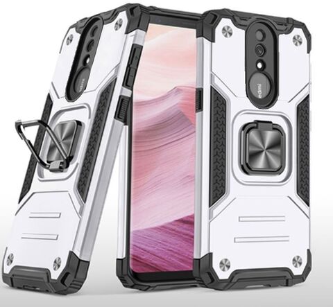 Противоударный чехол для Xiaomi Redmi 8 / 8А серебро с пластиной для магнитного автодержателя и кольцом подставкой
