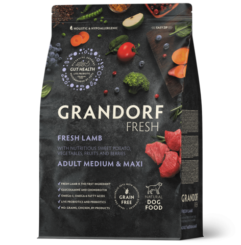 Grandorf Fresh сухой корм для собак средних и крупных пород ягненок с бататом 3кг