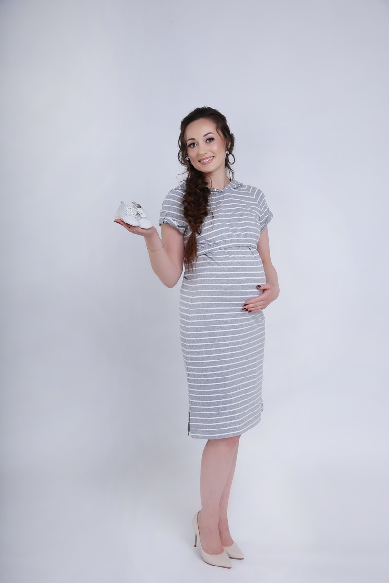 Фото платье для беременных и кормящих Magica bellezza, длинное от магазина СкороМама, серый в полоску, размеры.