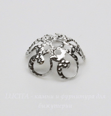 Шапочка для бусины филигранная 10х4 мм (цвет - платина), 10 штук
