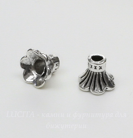 Шапочка для бусины "Колокольчик" 11х9 мм (цвет - античное серебро), 10 штук