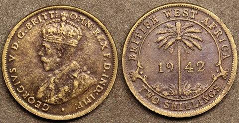 Жетон 2 шиллинга 1942 года Британская Западная Африка медь патина копия Копия