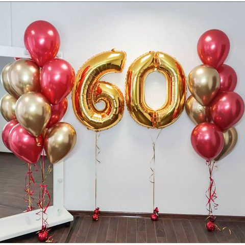 Композиция из шаров на юбилей на 60 лет Красное золото