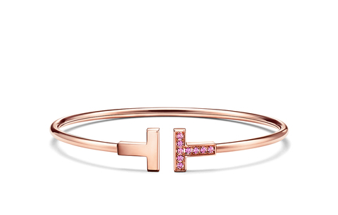 Браслет из розового золота 18k с розовыми сапфирами 💠Tiffany - T Wire - Единственный в наличии