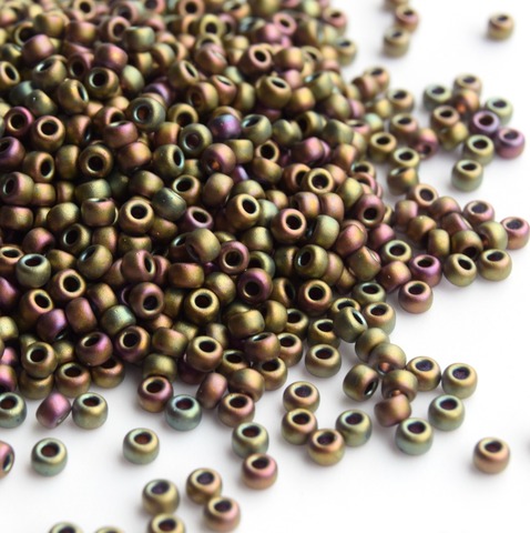 RR-2035 Бисер круглый Миюки 11/0 Хаки металлик матовый радужный /Miyuki round 11/0 Matted Metallic Khaki Iris
