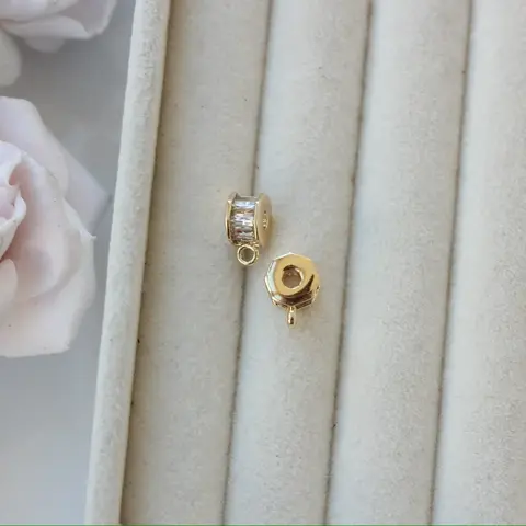 Бейл, держатель для кулона с фианитами, 4,8*7,2 мм, позолота, Б003