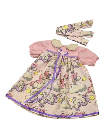 Платье с воротничком - Розовый	единорог. Одежда для кукол, пупсов и мягких игрушек.