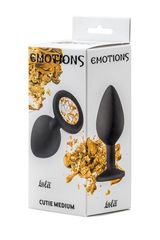 Чёрная анальная пробка Emotions Cutie Medium с желтым кристаллом - 8,5 см. - 