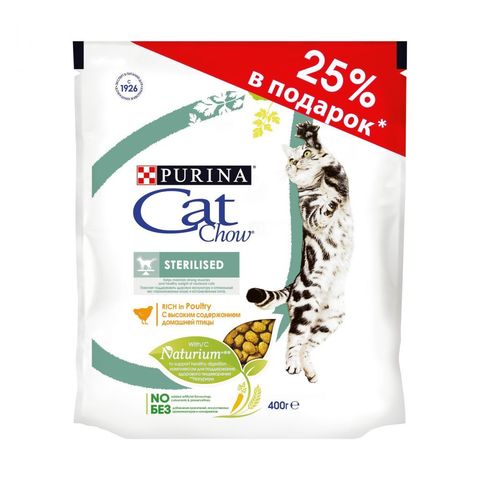ПРОМО! Cat Chow сухой корм для кастрированных/стерилизованных кошек с птицей 300г + 100г