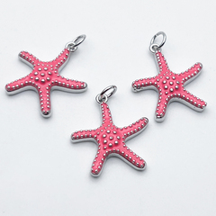 Подвеска Морская звезда, цвет серебро (родий) + розовый, размер 21*18 мм, цена за 1 шт