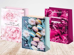 Пакет подарочный XS вертикальный, Цветы и Макарунс, МИКС, 14*20*8 см (Д*В*Ш)