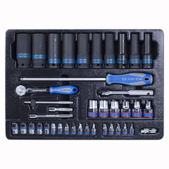 KING TONY (9-7540MR) Набор ударных головок 1/2" и торцевых головок 1/4" с принадлежностями, ложемент, 40 предметов