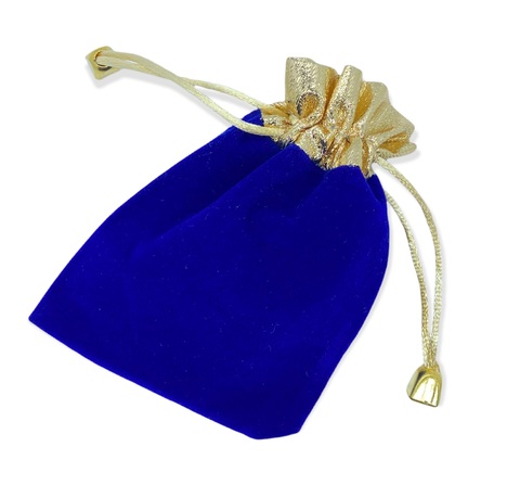 77217- Бархатный мешочек с золотой парчой  для упаковки украшений, темно-синий