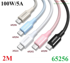 Кабель  UGREEN L502 (65256) USB-C to USB-C PD Fast Charging Braided Cable 5A Max, 2м, титан