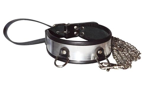 Стильный ошейник с металлическим блеском и поводком - Sitabella BDSM accessories 3169
