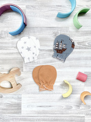 Рукавички-антицарапки Mjölk Морской бой/Звёзды/Camel, сет из 3х пар