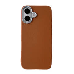 Чехол пластиковый для iPhone 16 Светло-коричневый, имитация кожи