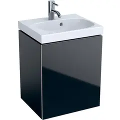 Шкафчик для раковины Geberit Acanto, с одной дверью и сифоном: B=44.5см, H=53.5см, T=37.5см, черный / лакированный матовый, черный / глянцевое стекло фото