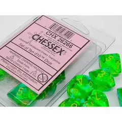 Chessex 10-D10 set Gemini Translucent Green Teal / Yellow