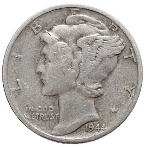 1 дайм (10 центов) 1944. США VF (Меркурий) Серебро