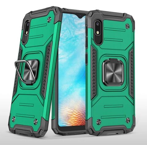 Противоударный чехол для Xiaomi Redmi 9A зеленый с пластиной для магнитного автодержателя и кольцом подставкой / чехол с держателем на палец для Сяоми Редми 9А
