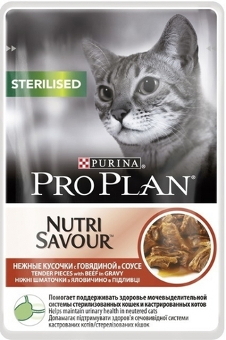 Purina Pro Plan NutriSavour Sterilised feline with Beef in gravy Говядина в соусе 85 г.