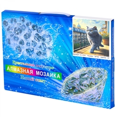 
          Алмазная мозаика Alingar, на подрамнике, с полным заполнением, (глянц) дизайн рамка, 30х40 см, 20 цветов, "Кот на балконе"