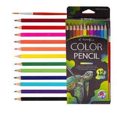 Карандаши цветные акварельные Yalong 12 цв., "Неоновые животные" деревянные, трехгранные, заточенные, кисть, грифель 3.0 мм, картон. уп., европодвес