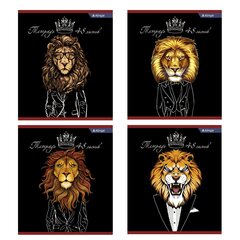 Тетрадь 48л., А5, клетка, Alingar "Львы в пиджаках", скрепка, мелованный картон, 4 дизайна в пленке т/у