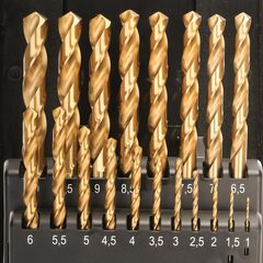 Набор сверл по металлу 1-10мм 19шт DIN338 HSS-G TiN 118° (пл. кейс) Terrax by Ruko A250214TRO